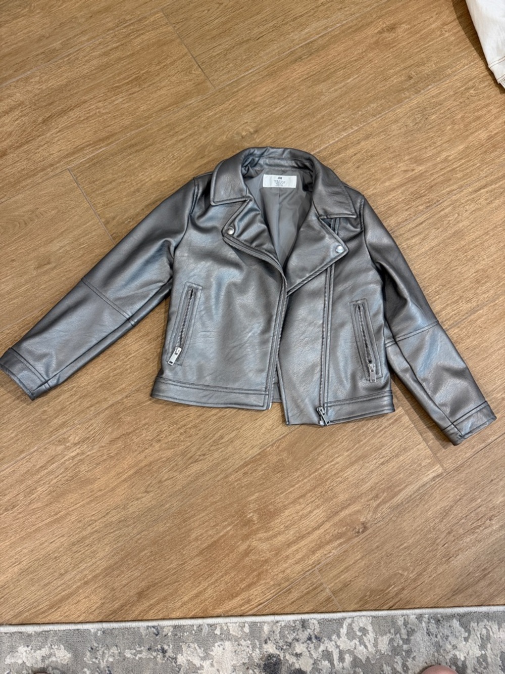 H&M Girls Metallic Silver Faux Leather Moto Jacket